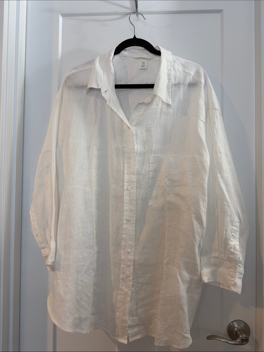 H&M White Linen-Blend Casual Button-Down Shirt